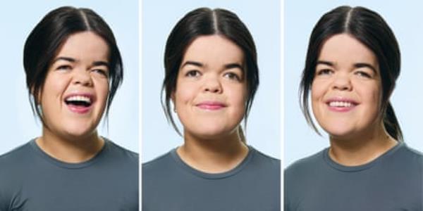 A composite of three images of Meryl Williams wearing a dark grey round-neck top, with dark hair tied back