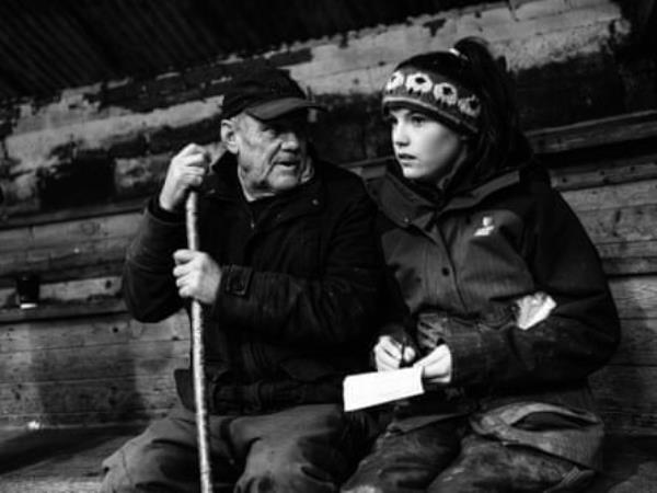 Dafydd Pughe (left) with his brother John (2nd left) and his son Alwyn (right) reading the results after a day scanning ewes for pregnancy.