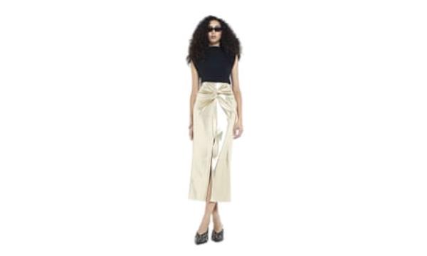 River Island Gold Split Front Twist Detail Midi Skirt